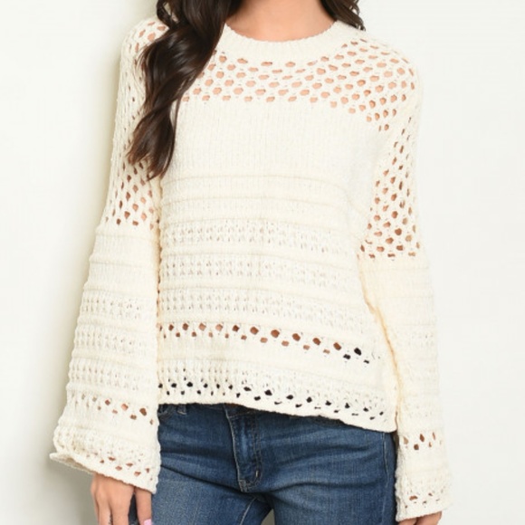 Trend Setter Diva Boutique Sweaters - IVORY LAZER CUT SWEATER